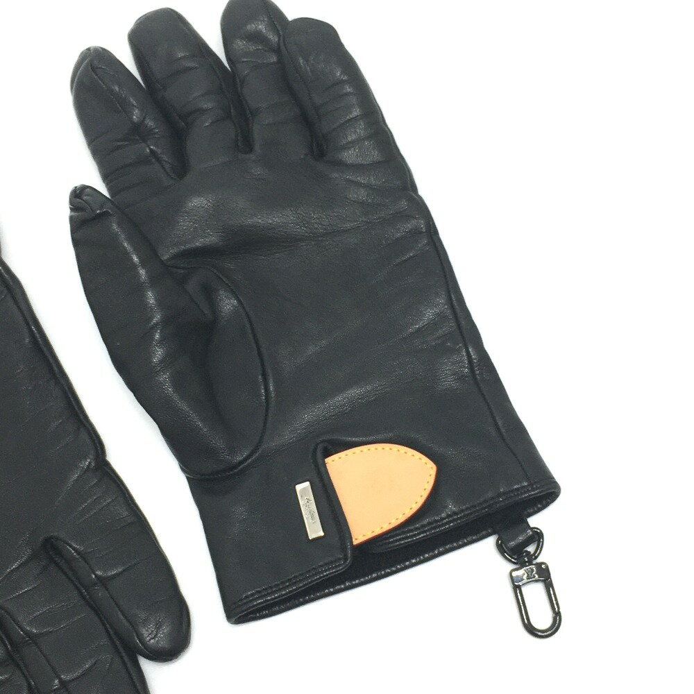 LOUIS VUITTON ルイヴィトン MP2429 ゴン LV ステープル エディション 手袋 グローブ カシミヤ /レザー レディース ブラック 【中古】
