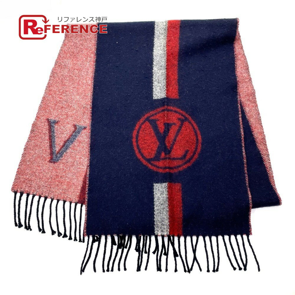 LOUIS VUITTON ルイヴィトン M70255 エシャルプLVシティ ストール マフラー ウール/カシミヤ ユニセックス ネイビー×レッド 【中古】のサムネイル