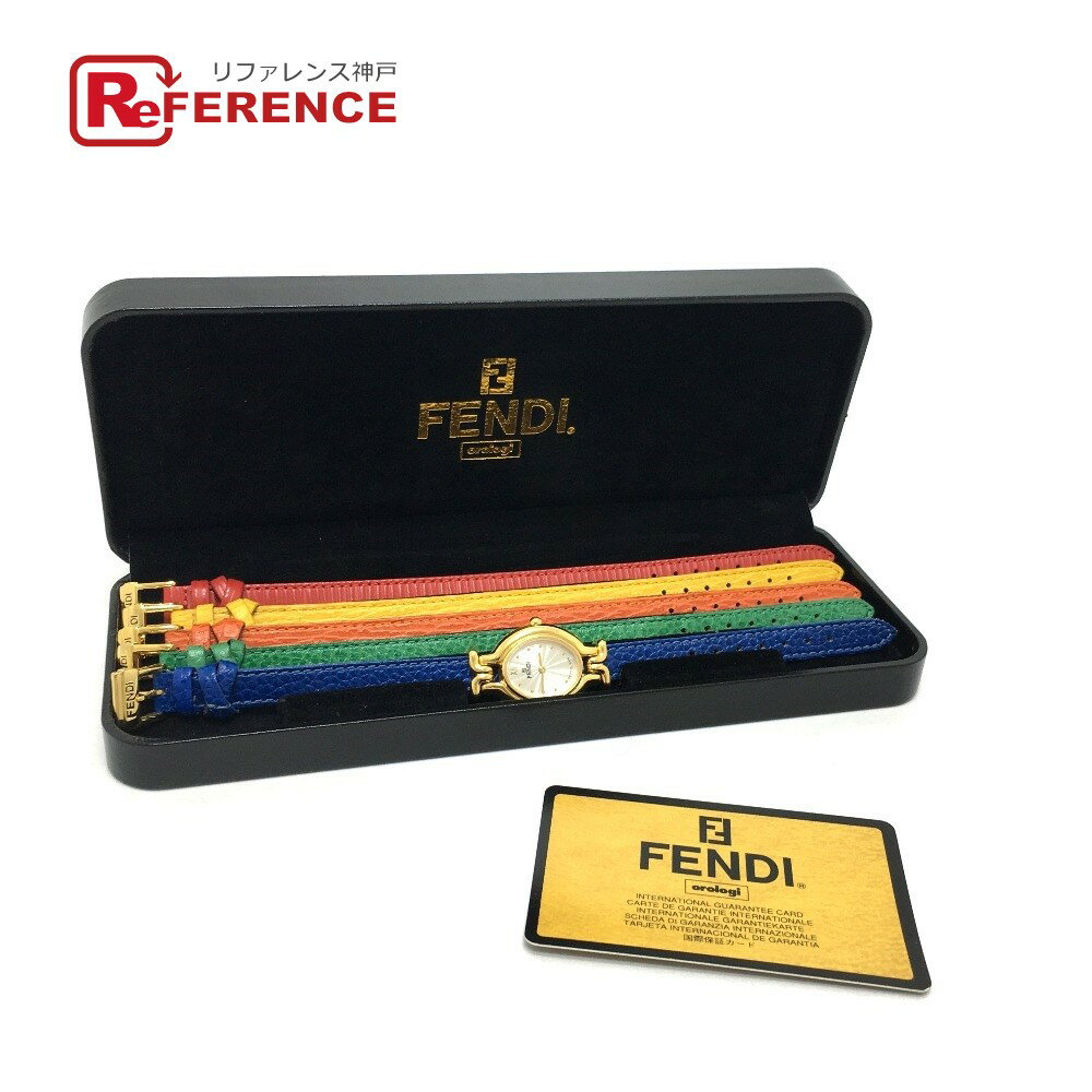 FENDI フェンディ 640L カメレオン チェンジベルト 5色 クオーツ 腕時計 GP /レザーベルト レディース マルチカラー×ゴールド金具 【中古】