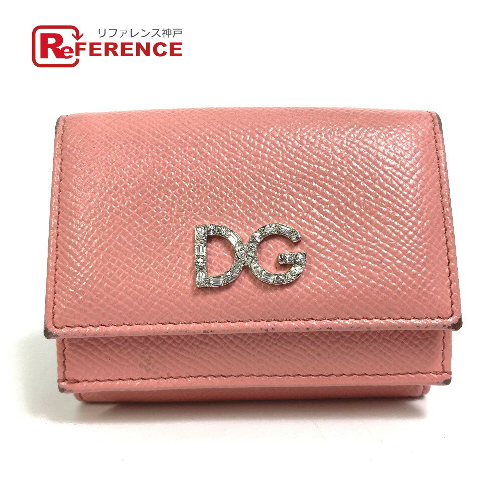 DOLCE&GABBANA ドルチェアンドガッバーナ BI1048 ドルガバ DGロゴ ラインストーン コンパクトウォレット 3つ折り財布 PVC レディース ピンク 【中古】