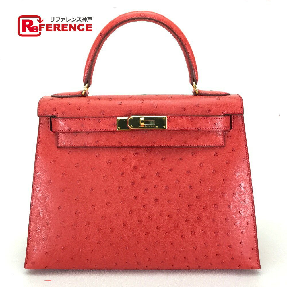 HERMES エルメス 外縫い ケリー28 2WAY ハンドバッグ オーストリッチ レディース レッド 【中古】のサムネイル
