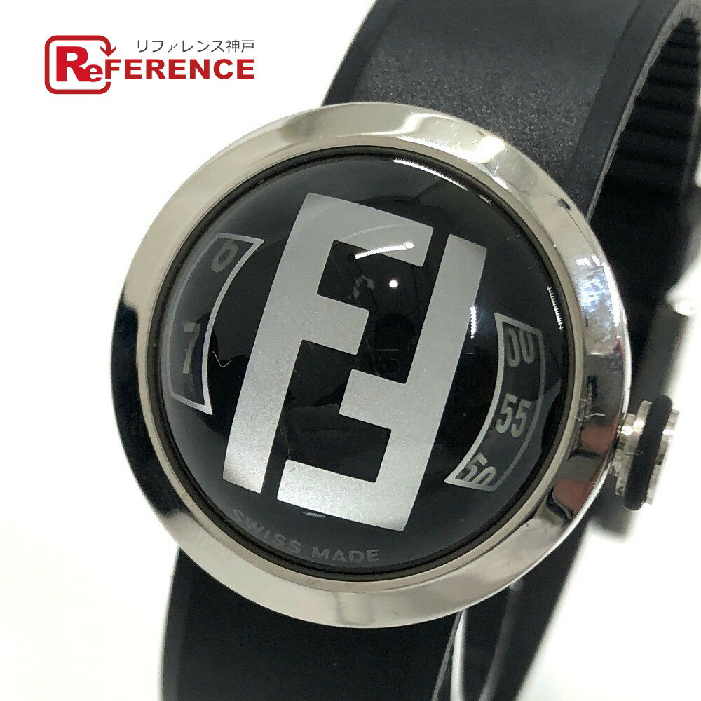 FENDI フェンディ 8010 L FFロゴ ドーム型 ブースラ クオーツ 腕時計 SS /ラバーベルト レディース ホワイト×ブラック 【中古】