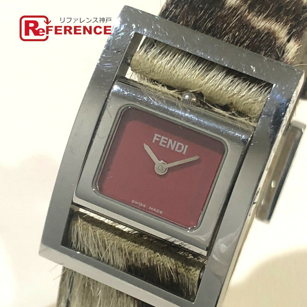 FENDI フェンディ 5010L 回転フェイス ジャイロ クォーツ 腕時計 SS /ハラコ レディース シルバー×ベージュ系 【中古】