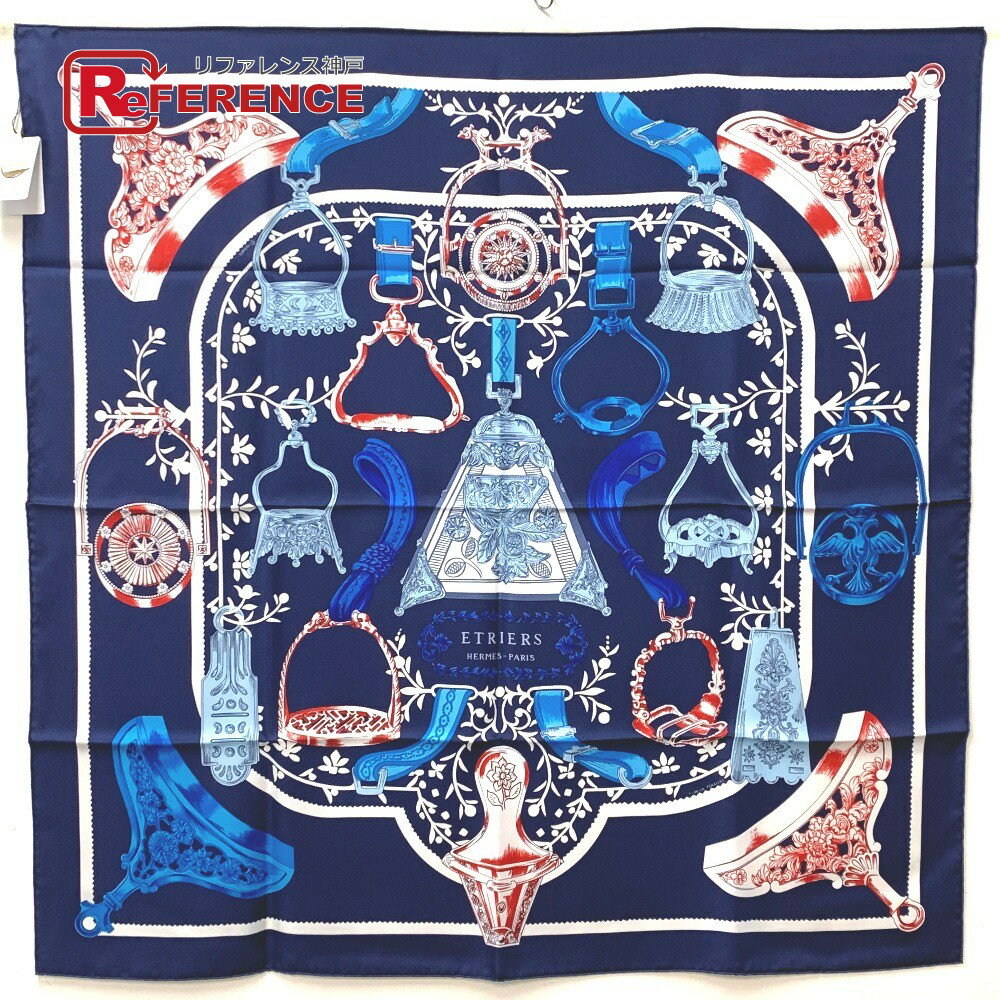HERMES エルメス 鎧・リミックス Etriers Remix スカーフ カレ90 スカーフ シルク レディース マリン ネイビー 未使用 【中古】のサムネイル