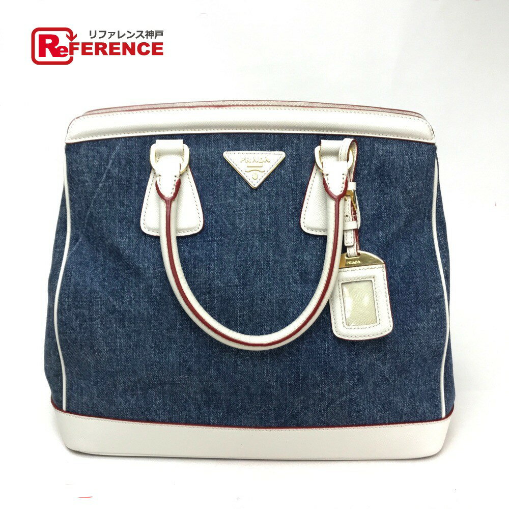 PRADA プラダ BN2441 ロゴ カバン ハンドバッグ コットンデニム /レザー レディース ブルー 【中古】