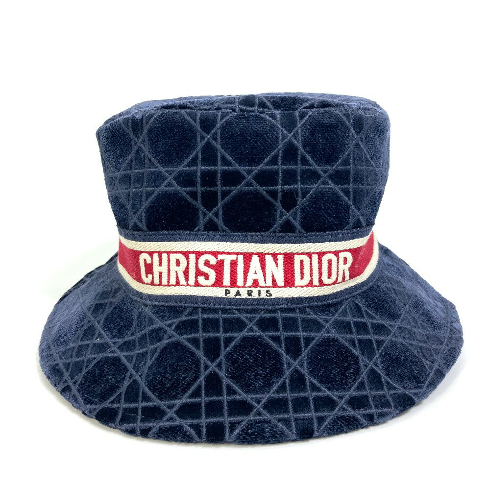 Dior ディオール 15CAN923X134 21AW ベロア カナージュ ロゴ ボブ 帽子 バケットハット ハット コットン /シルク ユニセックス ネイビー 【中古】 2