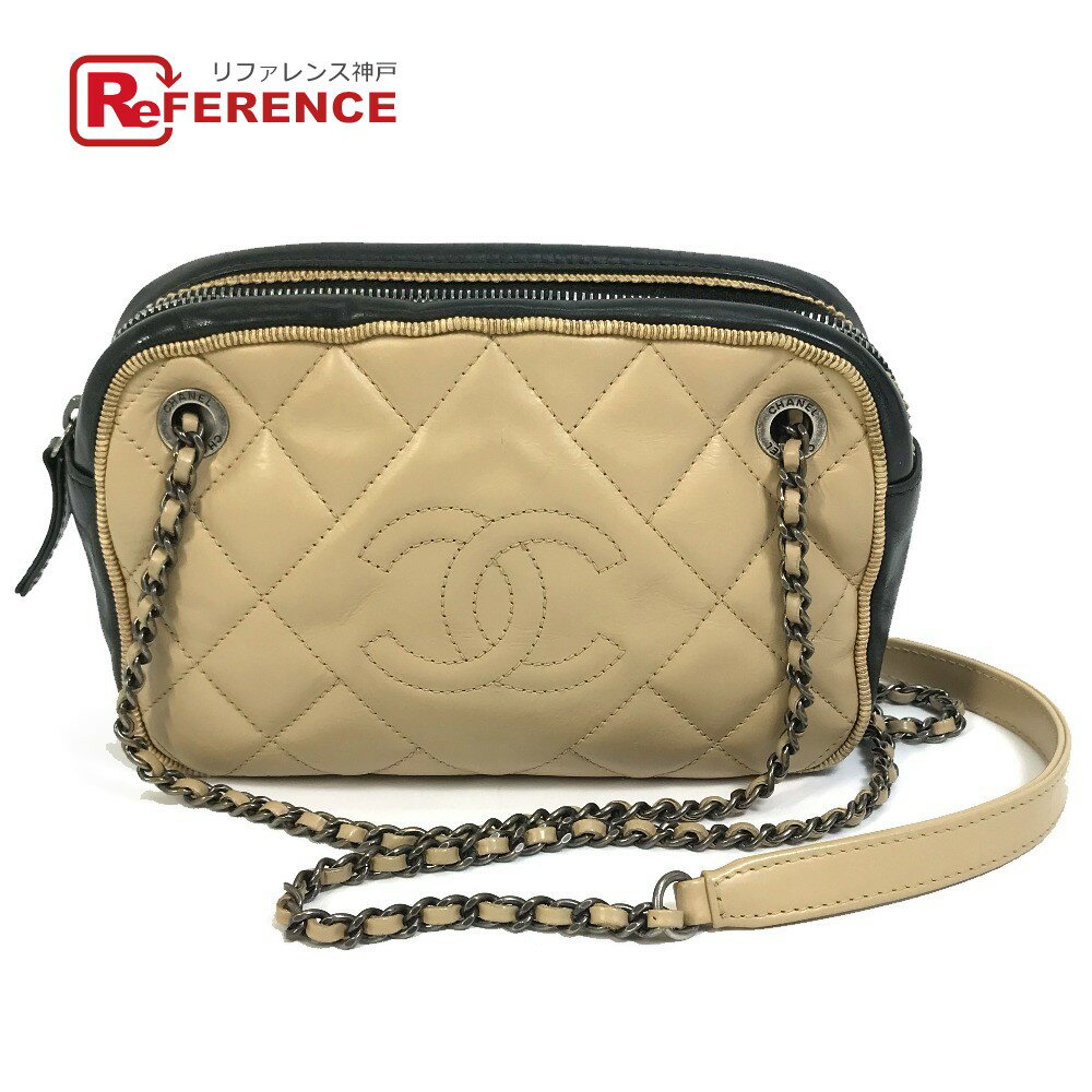 CHANEL シャネル CC ココマーク バレリーヌ カバン チェーン ショルダーバッグ カーフレザー レディース ベージュ×ブラック 【中古】