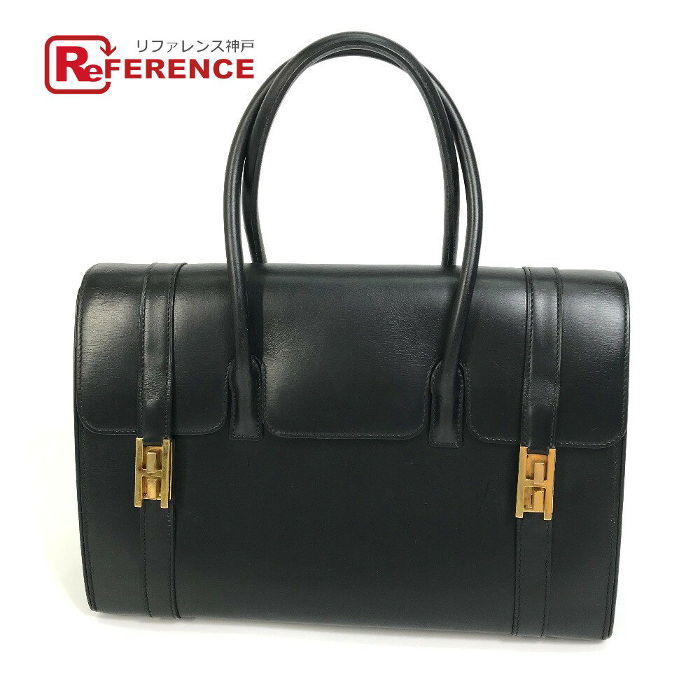 HERMES エルメス H金具 ドラッグ 30 ハンドバッグ ボックスカーフ レディース ブラック 【中古】のサムネイル