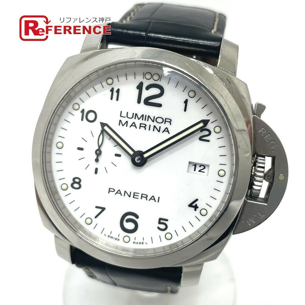 PANERAI パネライ PAM00499 ルミノール 1950 マリーナ 3DAYS アッチャイオ 自動巻 デイト 腕時計 SS /レザーベルト メンズ シルバー 【中古】