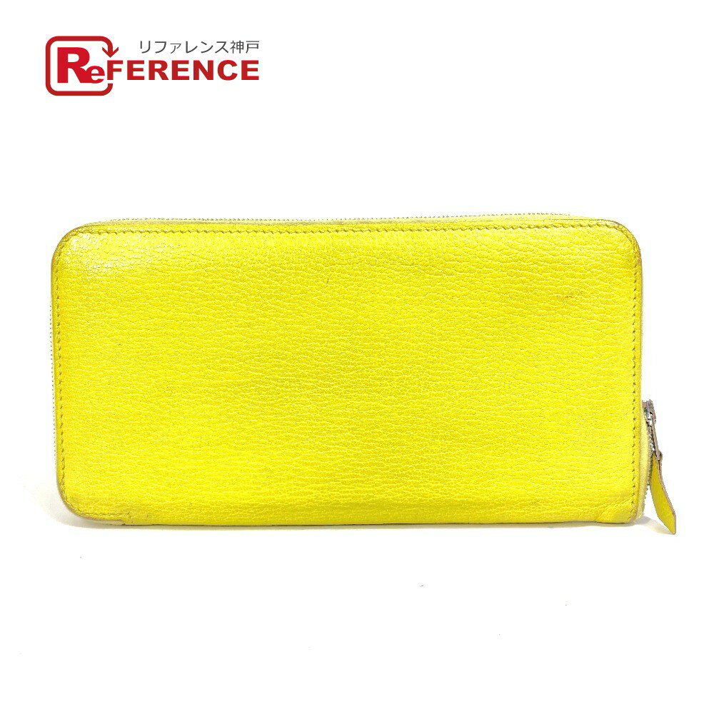 HERMES エルメス ロングウォレット アザップロング ラウンドファスナー 長財布 シェーブル レディース イエロー 【中古】