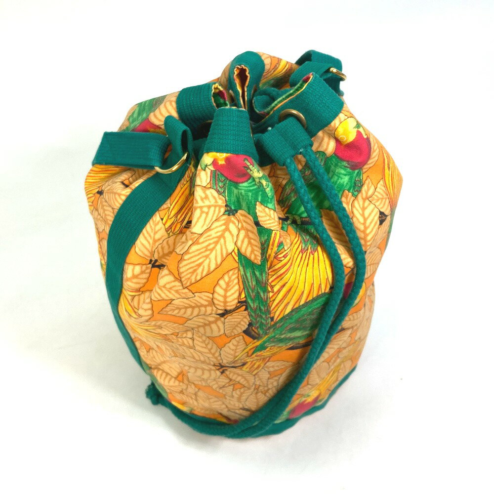 HERMES エルメス ヴィンテージ 鳥柄 巾着 ワンショルダー 肩掛け ショルダーバッグ キャンバス レディース グリーン 【中古】