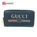 GUCCI グッチ 496317 シェリーライン GUCCI ロゴプリント ラウンドファスナー 長財布 レザー メンズ ブラック 【中古】