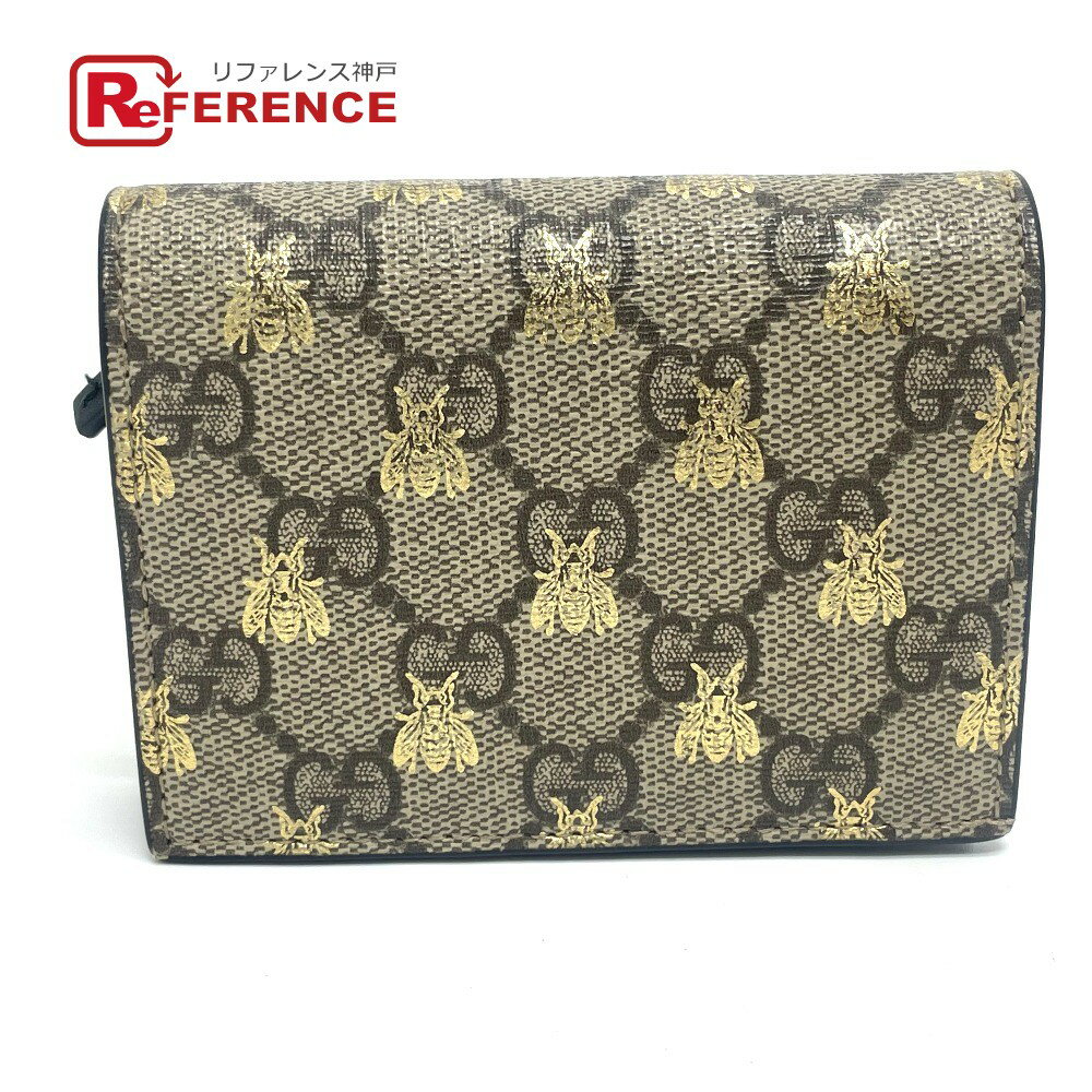 GUCCI グッチ 508057 GG BEE ビー コンパクトウォレット 2つ折り財布 GGスプリームキャンバス メンズ ベージュ 