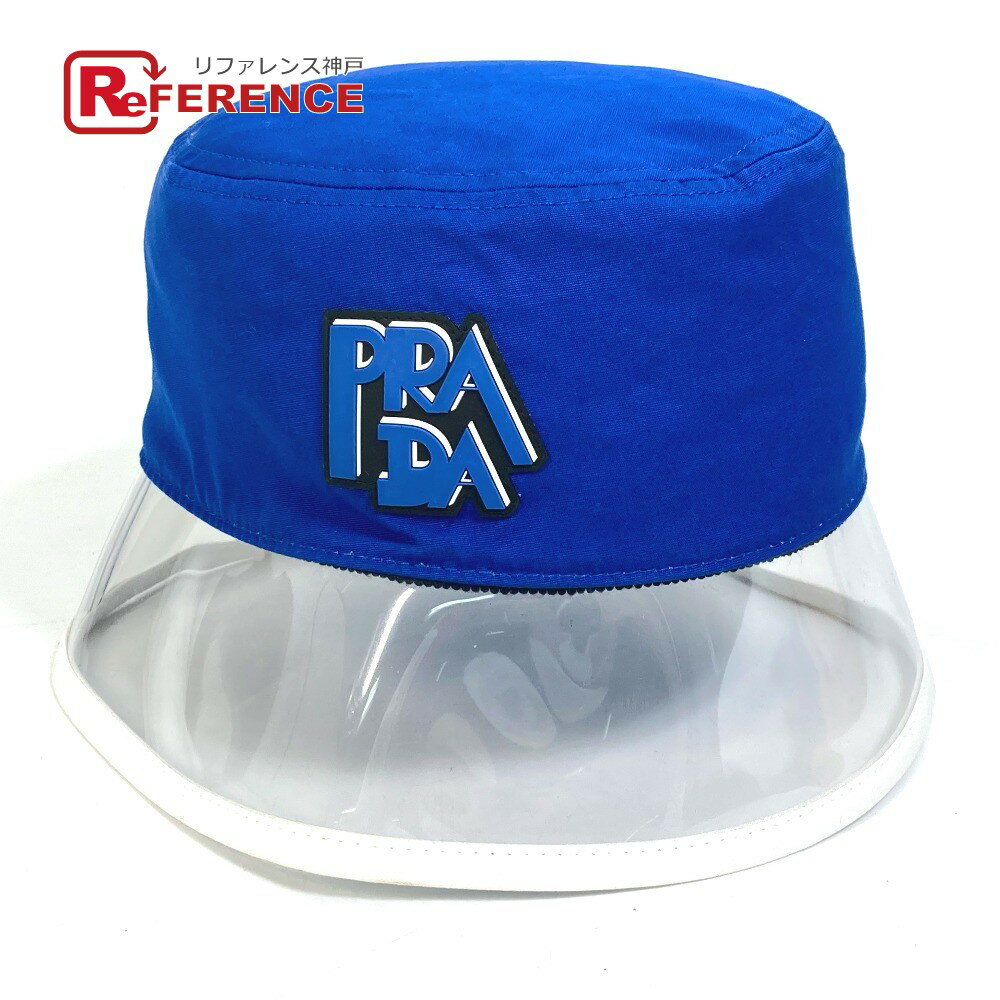PRADA プラダ ロゴ バケットハット 帽子 ハット コットン /PVC レディース ブルー 【中古】