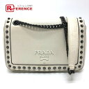 PRADA プラダ 1BD147 ロゴ スタッズ チェーンショルダー カバン 2WAY ショルダーバッグ レザー レディース ホワイト 【中古】