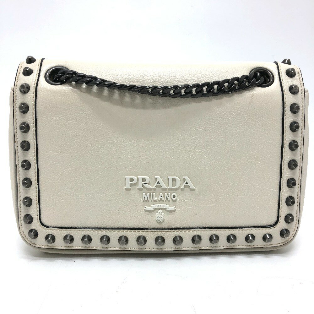 PRADA プラダ 1BD147 ロゴ スタッズ チェーンショルダー カバン 2WAY ショルダーバ...