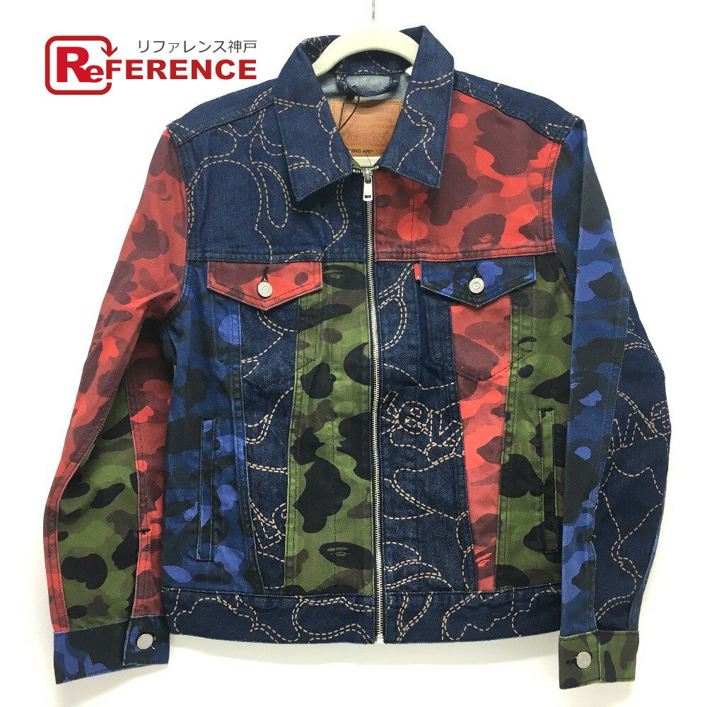 A BATHING APE アベイシングエイプ ベイプ×リーバイス コラボ MULTICOLOR CAMO TRUCKER JACKET トラッカージャケット 2021 デニムジャケット コットン /牛革 メンズ マルチカラー 未使用 【中古】