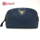 PRADA プラダ 1ND005 ロゴ 化粧ポーチ 化粧ポーチ レザー レディース ブルー 【中古】