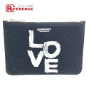 BURBERRY バーバリー メイクポーチ 化粧ポーチ LOVE コインケース クラッチバッグ ポーチ キャンバス レディース ブラック 未使用 【中古】
