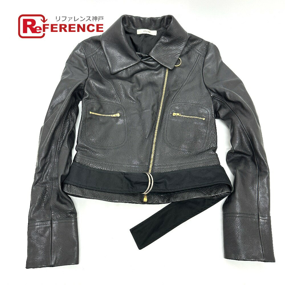 CELINE セリーヌ 革ジャン ライダースジャケット レザー /コットン レディース ブラック 【中古】のサムネイル