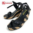 OFF-WHITE オフホワイト D680161000 Striped Wedge Sandal ウエッジウッド サンダル レザー /コルク レディース ブラック 【中古】