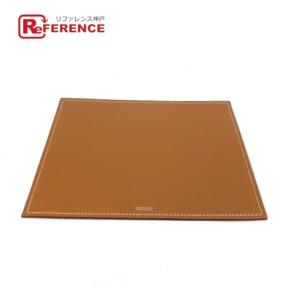 HERMES エルメス リバーシブル マウスパッド PC パソコン インテリア 雑貨 レザー レディース エトゥープ オレンジ/ベージュ 【中古】のサムネイル