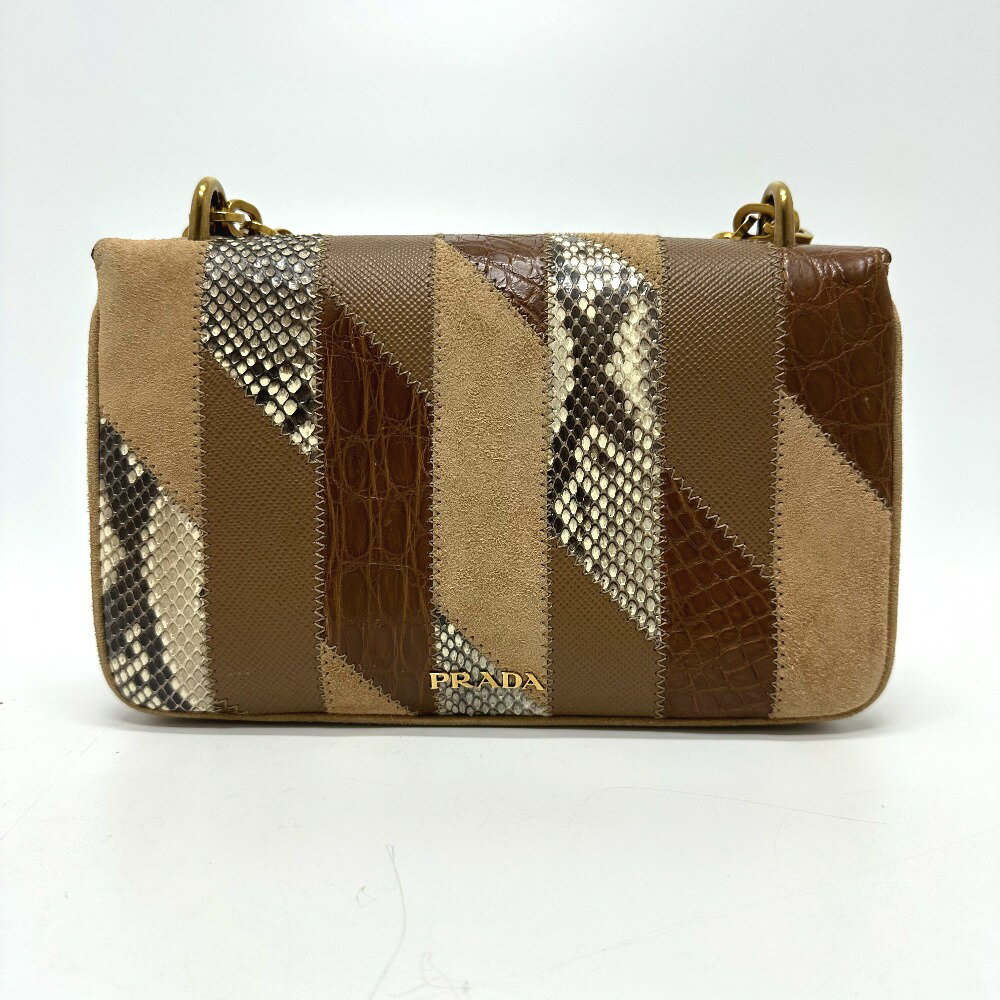PRADA プラダ 1BD009 ロゴ チェーン カバン ショルダーバッグ スエード レディース...