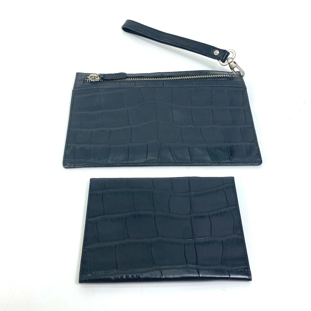 VERSACE ヴェルサーチ ポーチ メデューサ カバン ストラップ付 クラッチバッグ レザー メンズ ブラック 【中古】