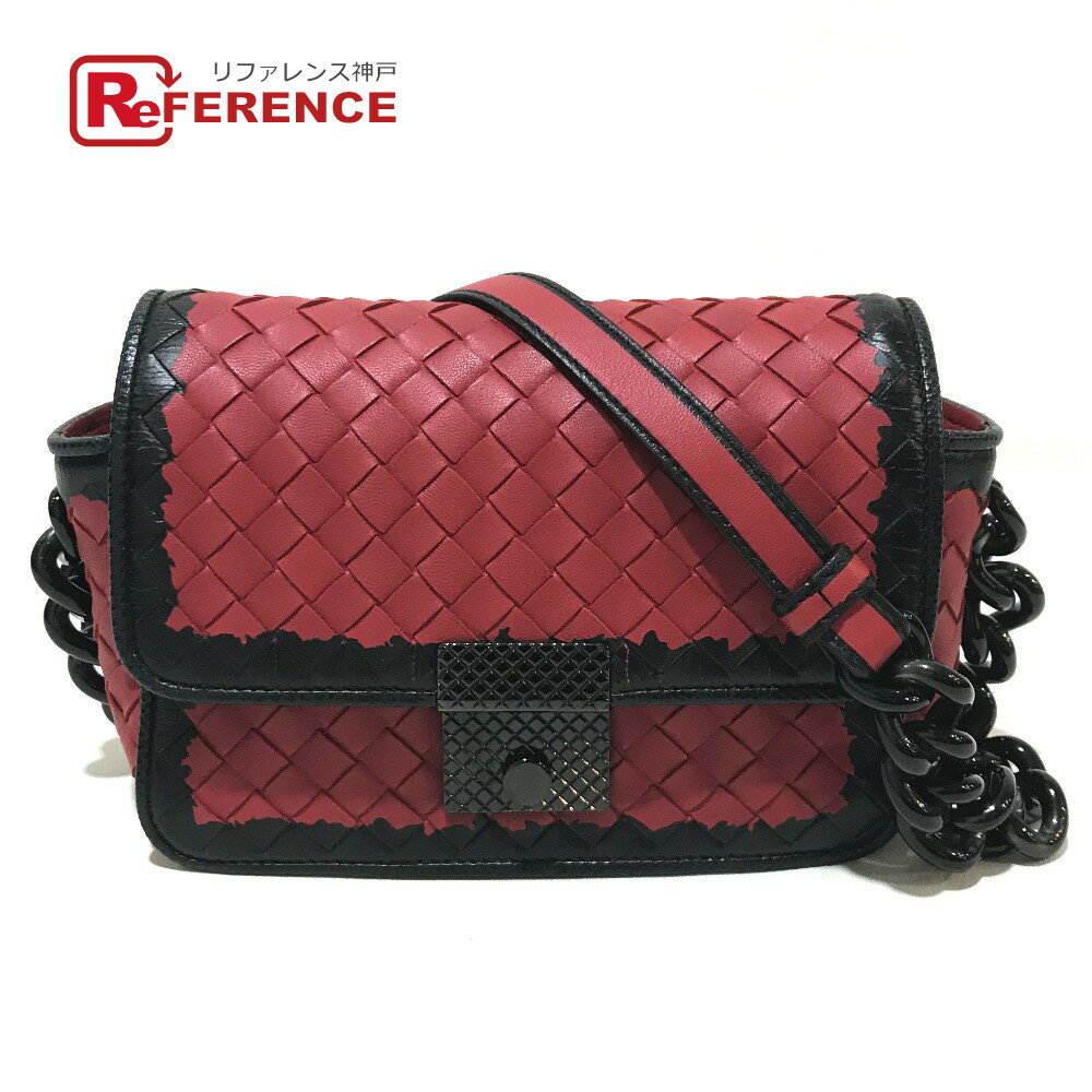 楽天ブランドショップ　リファレンスBOTTEGA VENETA ボッテガヴェネタ 339270 イントレチャート ミニチェーン カバン ショルダーバッグ ラムスキン レディース レッド×ブラック 【中古】