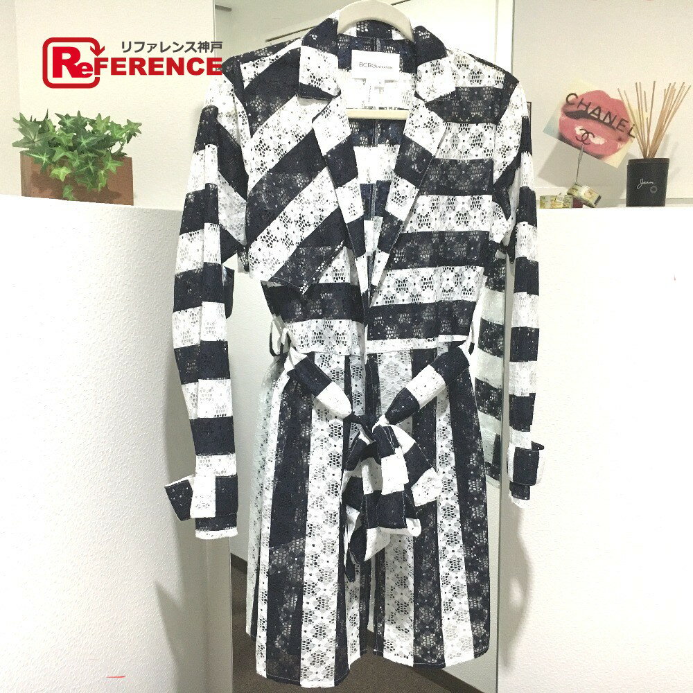 BCBGeneration ビーシービージェネレーション 刺繍レース スケルトン ボーダー ロングコート レース レディース ネイビー 新品同様 【中古】
