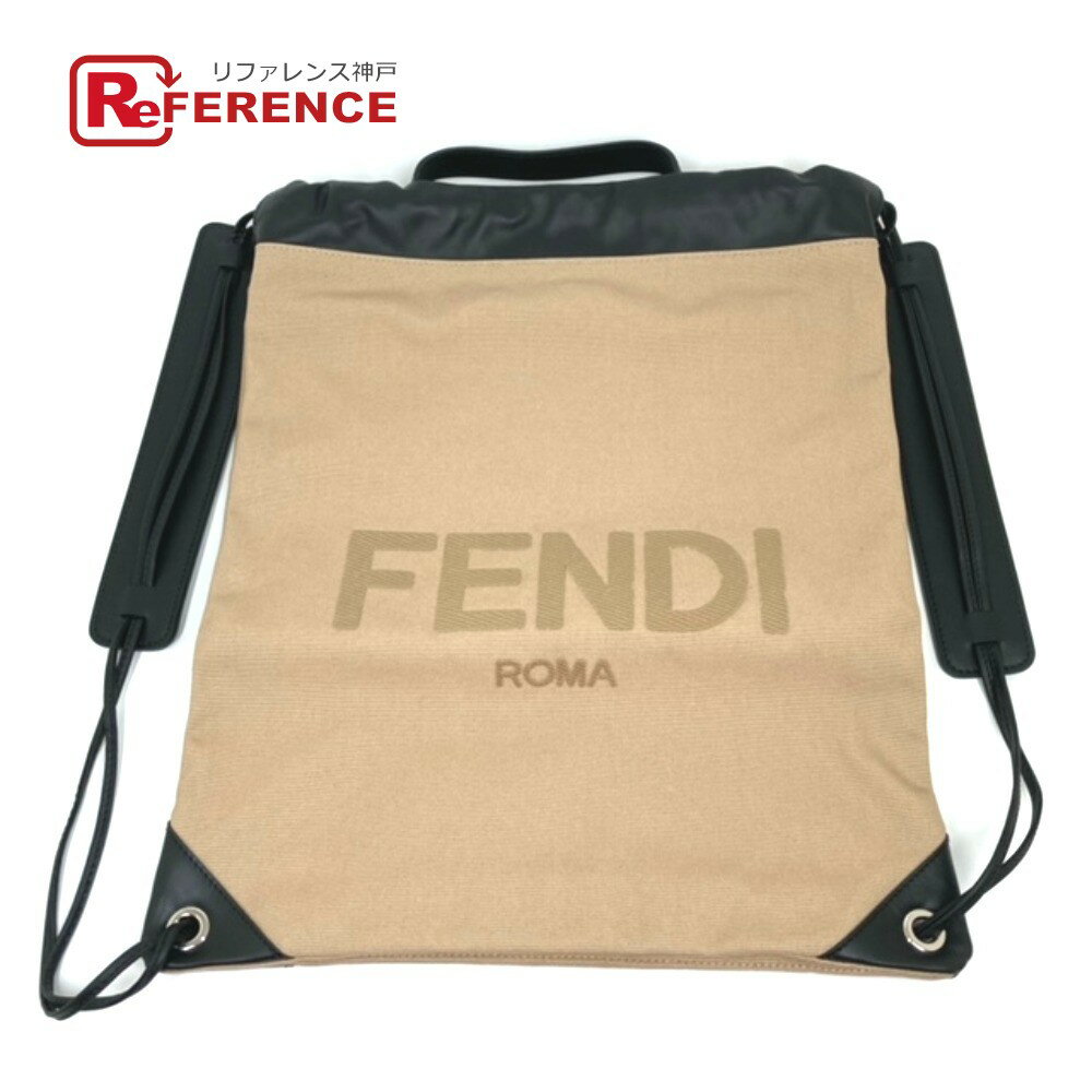 FENDI フェンディ 7VZ057 ナップサック ロゴ バックパック カバン 2WAY ハンドバッグ リュックサック キャンバス/レザー レディース ベージュ 未使用 【中古】