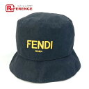 FENDI フェンディ FXQ790 ハット帽 帽子 バケットハット ボブハット ロゴ フィッシャーマンハット ハット コットン メンズ ブラック 【中古】