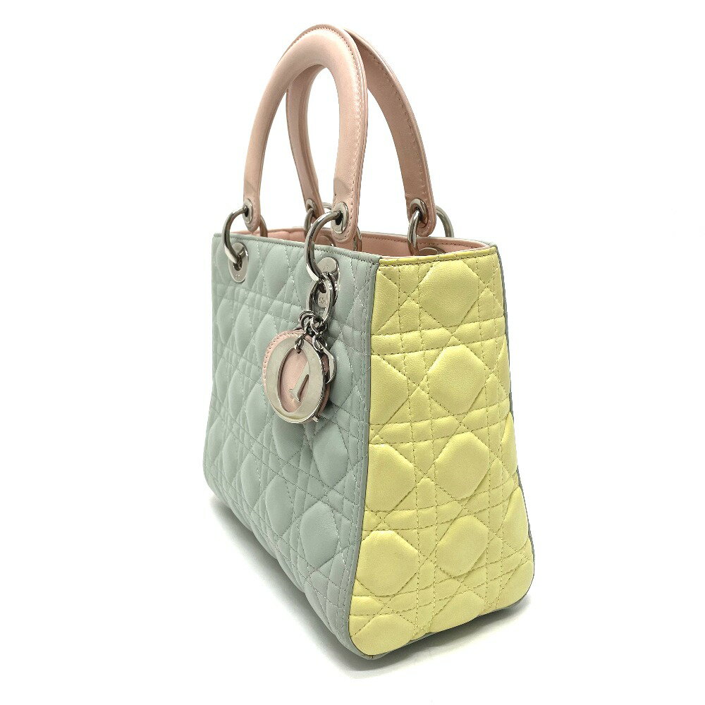Dior ディオール カナージュ レディディオール Ladydior カバン 2WAYバッグ ショルダーバッグ ハンドバッグ レザー レディース ブルー×イエロー×ピンク 【中古】