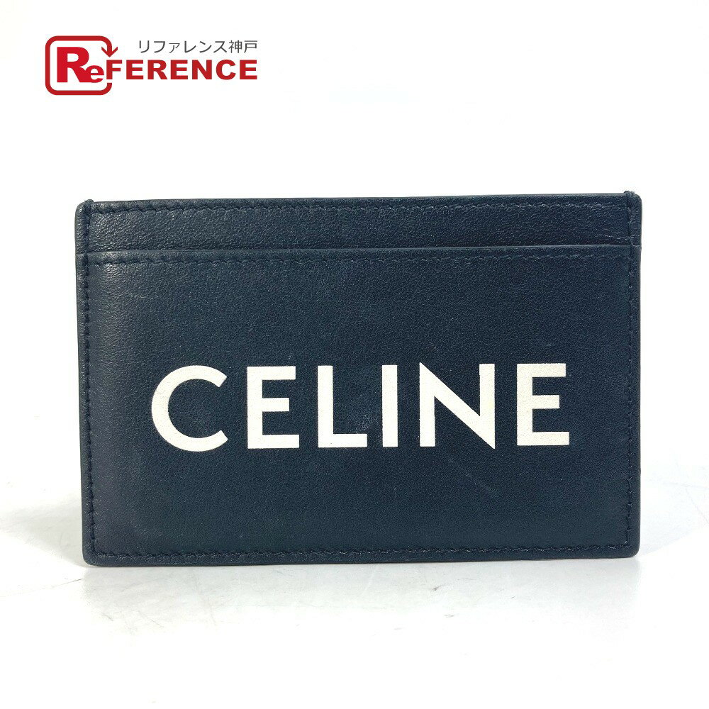 CELINE セリーヌ カードホルダー ロゴ パスケース 名刺入れ カードケース レザー メンズ ブラック 【中古】