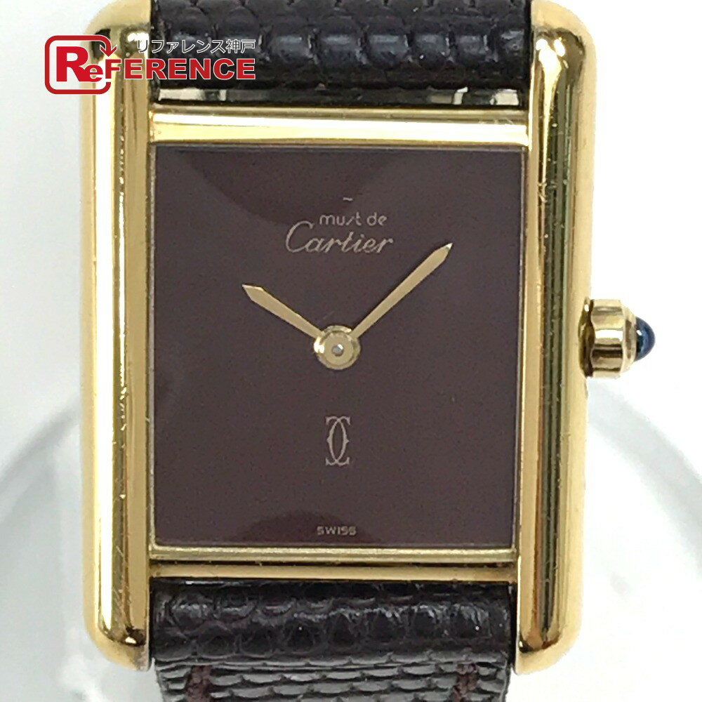 CARTIER カルティエ ヴィンテージ マストタンク ヴェルメイユ 腕時計 SV925 /レザーベルト レディース ゴールド 【中古】