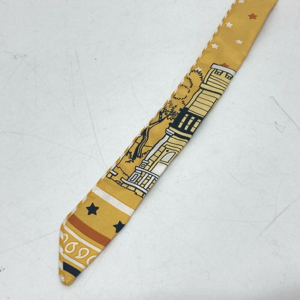 HERMES エルメス ツイリー ドールキャンディ エルメス パリ ステーション スカーフ シルク レディース イエロー 新品同様 【中古】 3