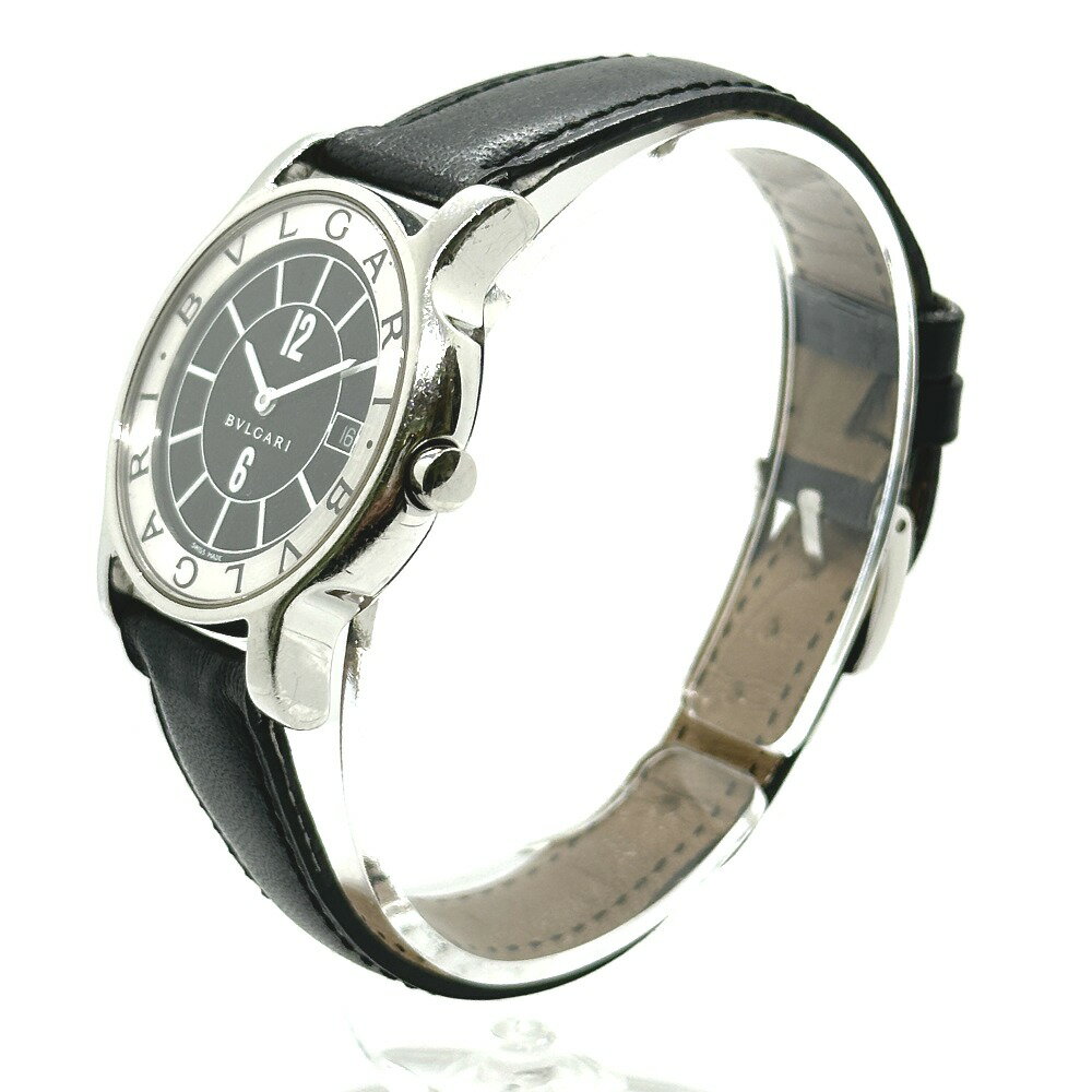 BVLGARI ブルガリ ST35S ソロテンポ クォーツ デイト 腕時計 SS /レザーベルト メンズ シルバー 【中古】