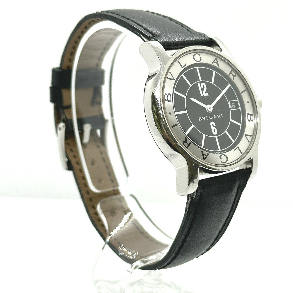 BVLGARI ブルガリ ST35S ソロテンポ クォーツ デイト 腕時計 SS /レザーベルト メンズ シルバー 【中古】