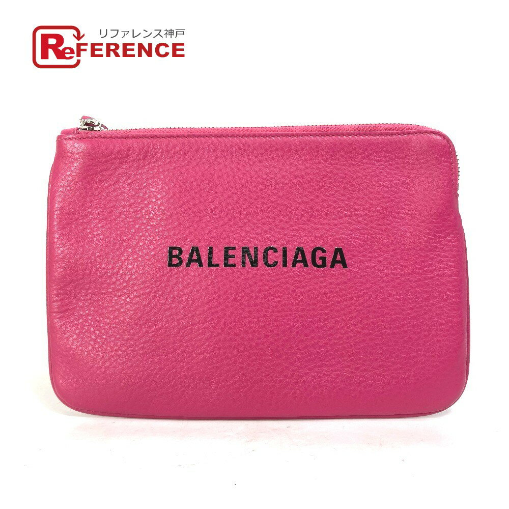 BALENCIAGA バレンシアガ 492465 ロゴ エブリデイ ポーチM カバン クラッチバッグ レザー レディース ピンク 【中古】