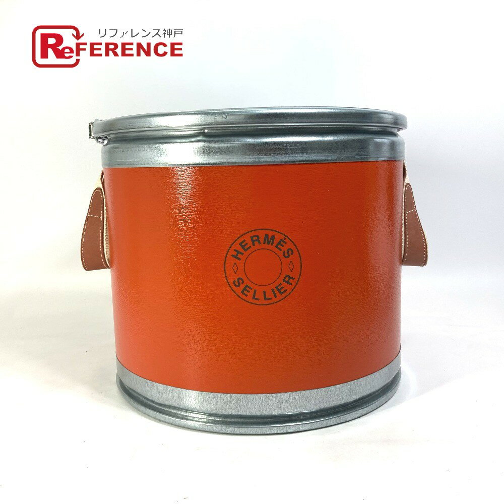 HERMES エルメス セリエ 馬具入れ インテリア サドルボックス マルチケース ドラム缶 オブジェ 紙 /アルミ レディース オレンジ 未使用 【中古】