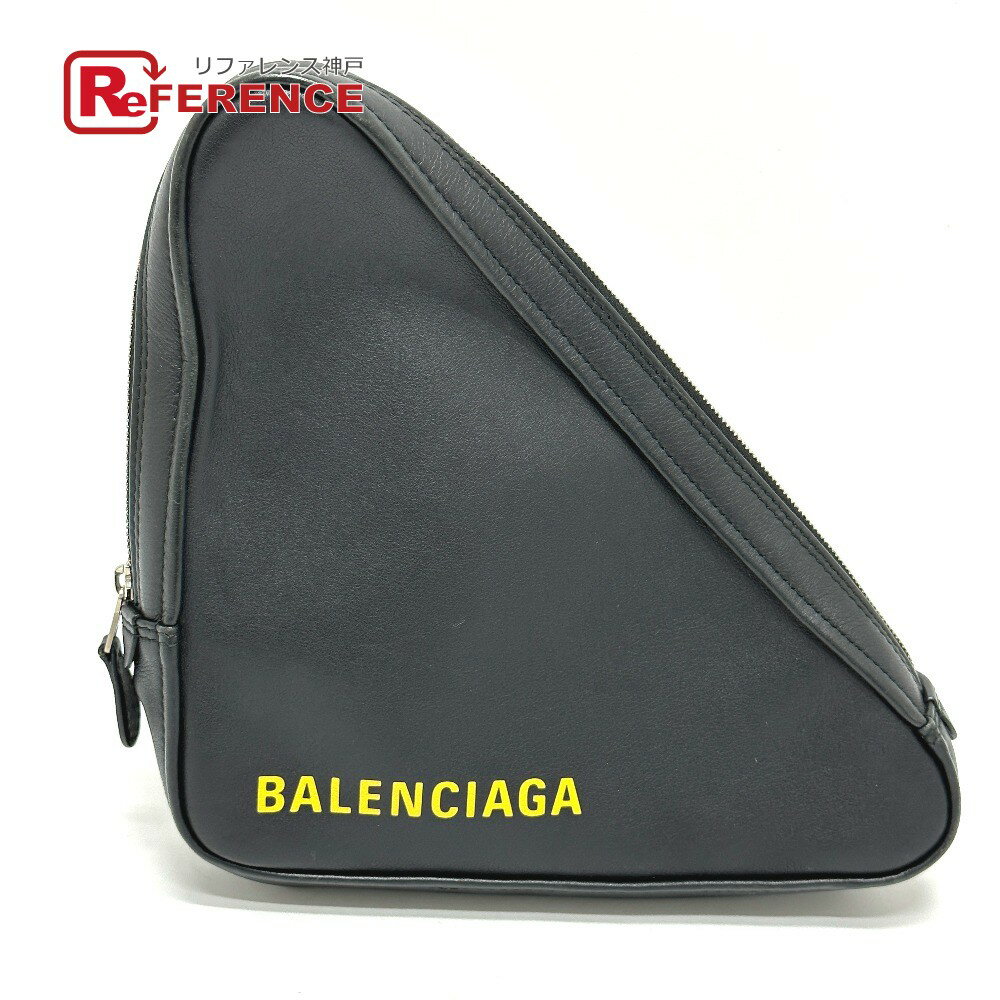 BALENCIAGA バレンシアガ 476976 トライアングル 三角 クラッチバッグ カバン ポーチ レザー メンズ ブラック 【中古】