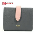 CELINE セリーヌ 10H263BRU.10GV バイカラー スモール ストラップ ウォレット コンパクト 3つ折り財布 レザー レディース グレー×ピンク...