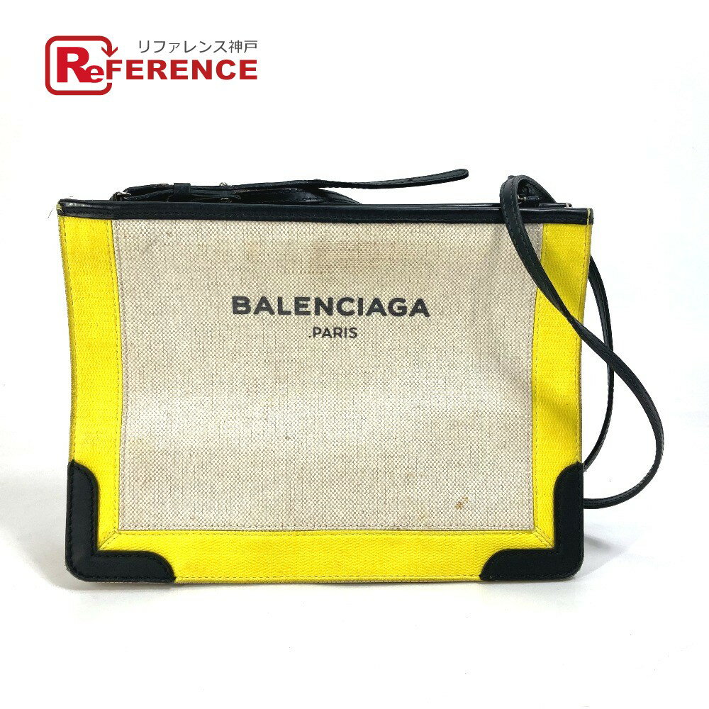 BALENCIAGA バレンシアガ 339937 ネイビー ポシェット 斜め掛け クラッチバッグ ポーチ ショルダーバッグ レザー/コーティングキャンバス レディース イエロー 【中古】