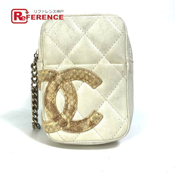 CHANEL シャネル A26732 カンボンライン CC ココマーク タバコケース ポーチ シガレットケース レザー /パイソン レディース ホワイト 【中古】