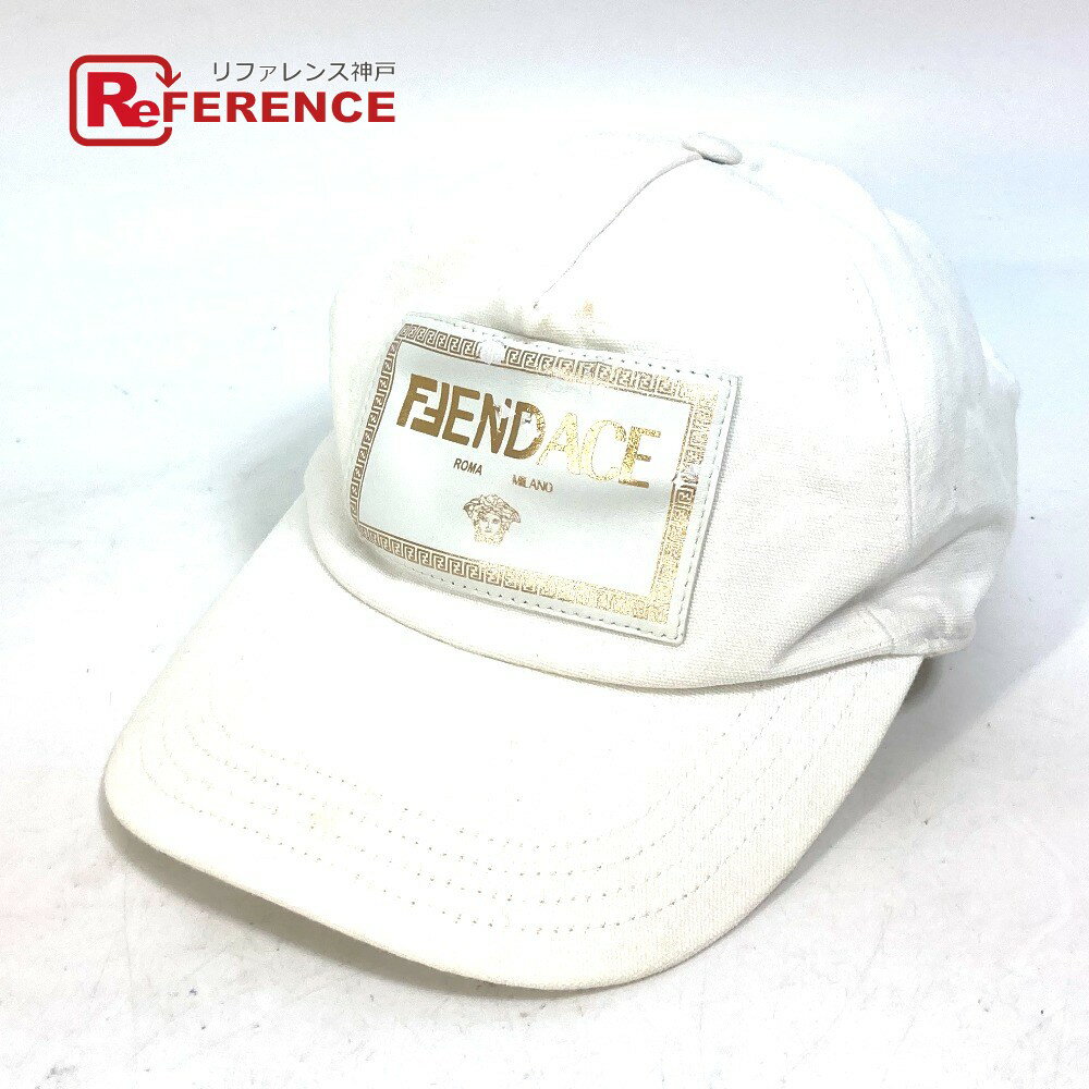 FENDI フェンディ FXQ768 ヴェルサーチ コラボ VERSACE フェンダーチェ FENDACE 帽子 キャップ帽 ベースボール キャップ コットン レディース ホワイト 【中古】