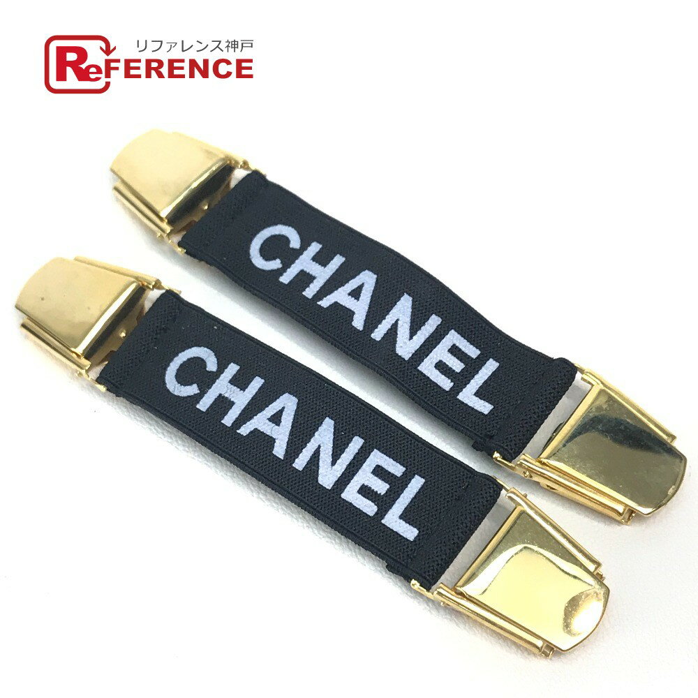 CHANEL シャネル ロゴ 左右ペア 袖止め ベルト ゴム メンズ ブラック×ゴールド金具 【中古】