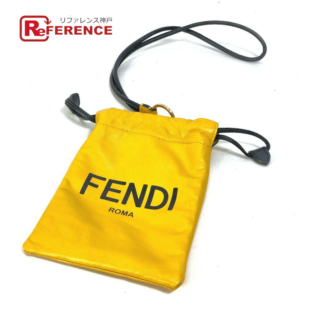 FENDI フェンディ 7AR898 フォンホルダー フォンポーチ ロゴ ネックストラップ付き ポーチ レザー ユニセックス イエロー 【中古】