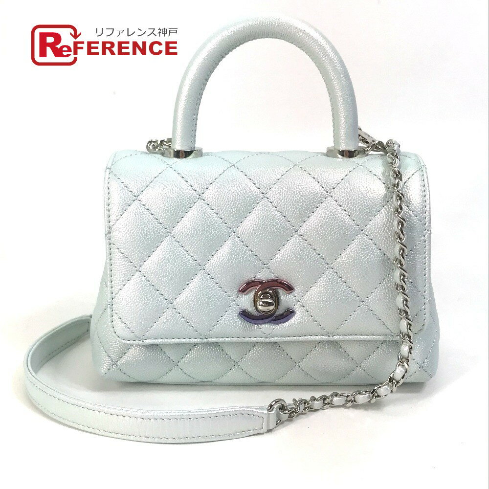 CHANEL シャネル AS2215 ココマーク ココハンドル XXS 18 マトラッセ 2WAY ハンドバッグ キルティング ショルダーバッグ キャビアスキン レディース メタリックブルー 新品同様 【中古】のサムネイル