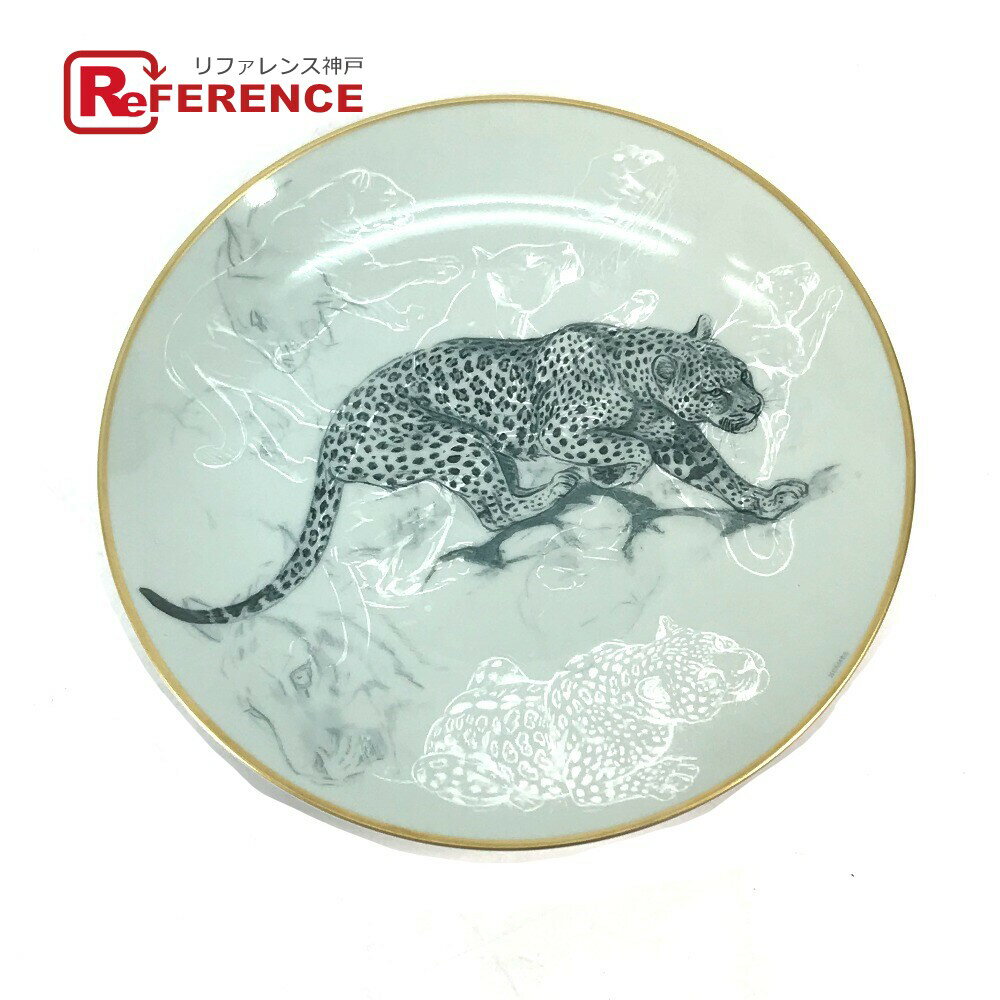HERMES エルメス ジャガー 虎 赤道直下のスケッチ　21.5cm タイガー プレート 食器 お皿 陶器 レディース グリーン系 未使用 【中古】のサムネイル