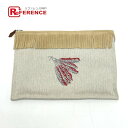 HERMES エルメス メイクポーチ 化粧ポーチ トゥルース フラット ティピ フリンジ クラッチバッグ ポーチ キャンバス レディース ベージュ 【中古】